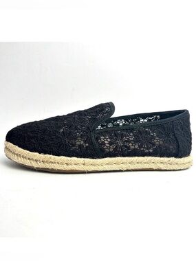 TOMS Black Lace Espadrille Slip On Casual Shoes Women's Size‎ 5.5